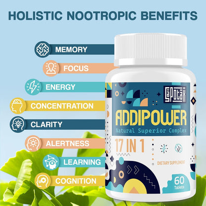 17-in-1 Brain Supplement for Memory and Focus: Nootropic with Herbal Extracts, Vitamins & Amino Acids - 60 Tablets