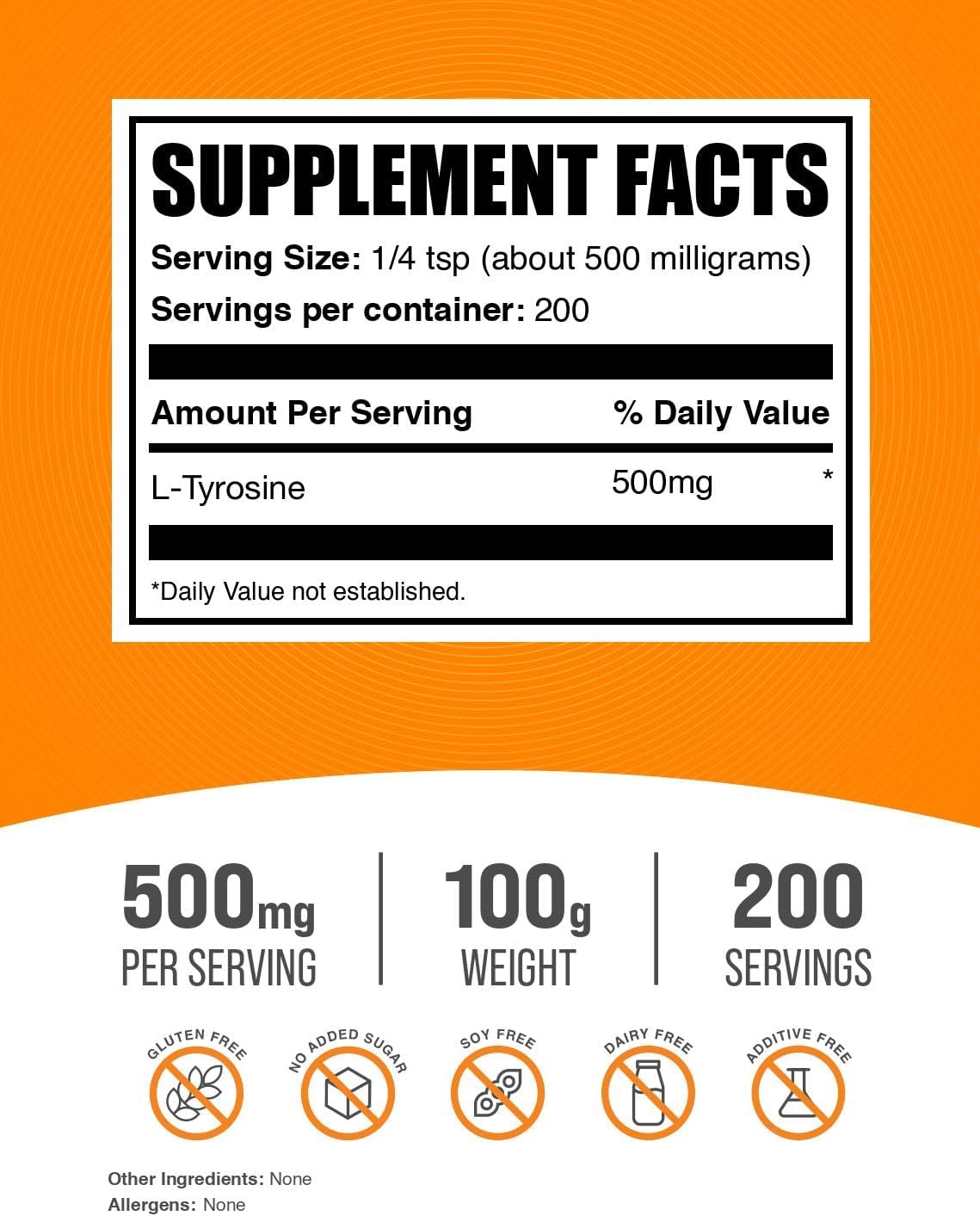 BulkSupplements.com L-Tyrosine Powder - 500mg per Serve, 100g (3.5 oz) - görsel 2