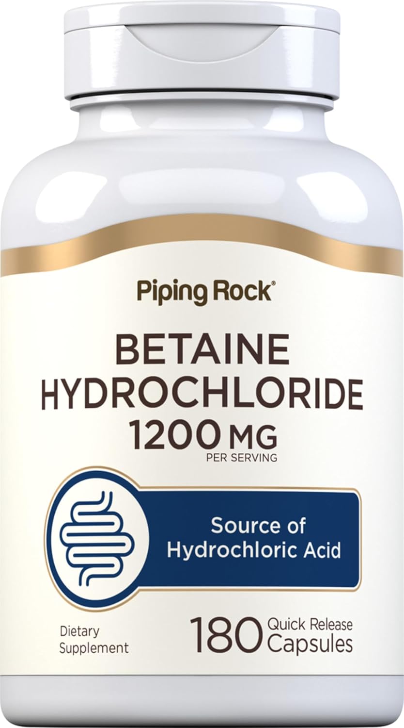 Piping Rock Betaine HCL Capsules, 1200 mg, 180 Quick Release Capsules - görsel 1