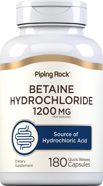 Piping Rock Betaine HCL Capsules, 1200 mg, 180 Quick Release Capsules