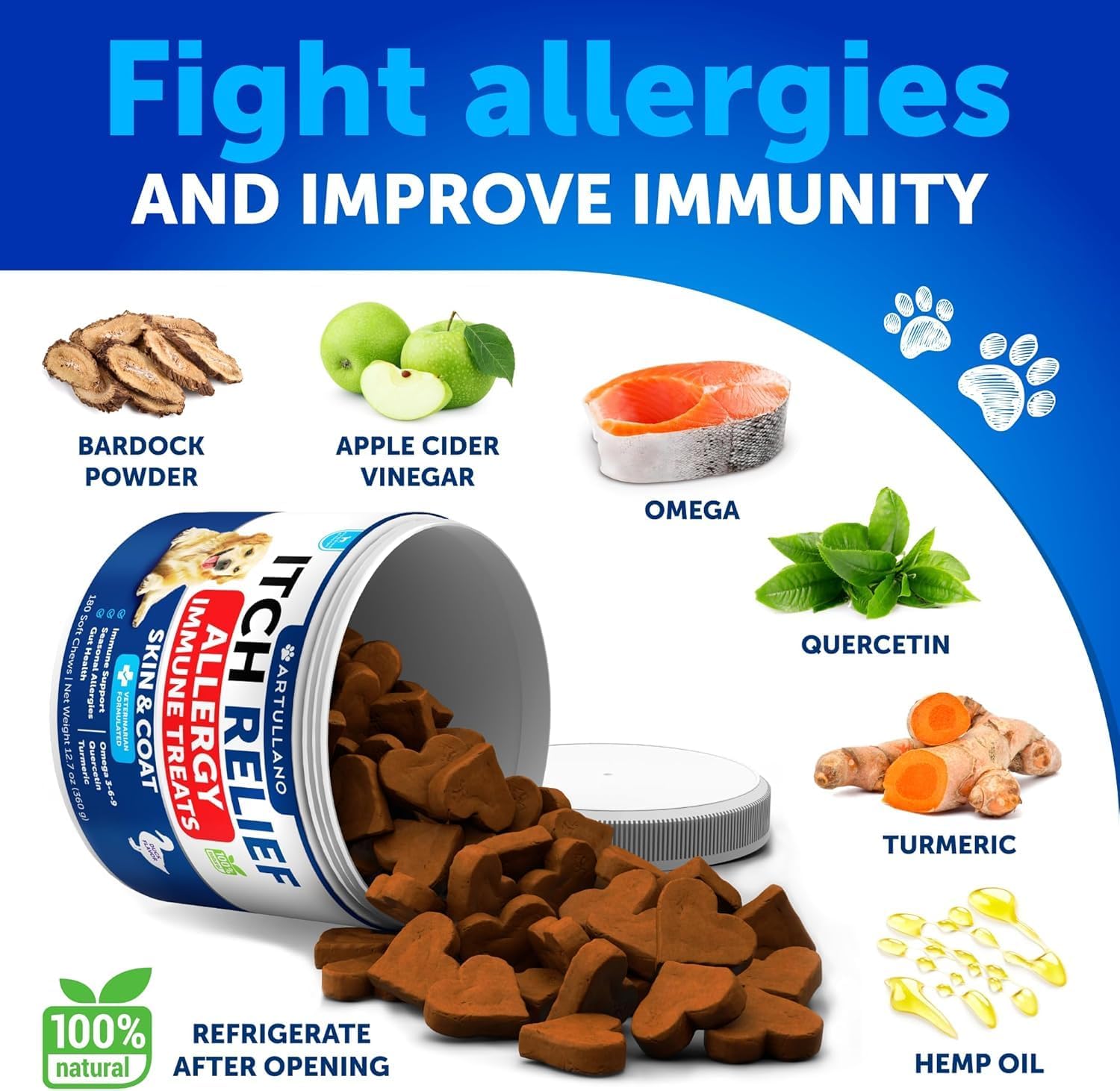 Artullano Probiotics for Dogs - Gut Health, Allergy & Immune Support - 180 Soft Chews - görsel 4