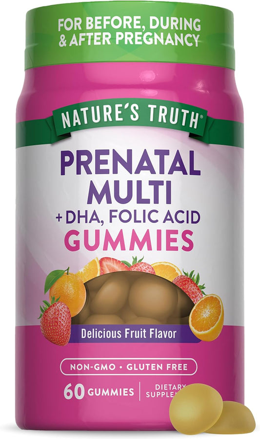 Nature's Truth Prenatal Multivitamin Gummies with DHA & Folic Acid - 60 Count - Fruit Flavour - Non-GM & Gluten Free – Image 1