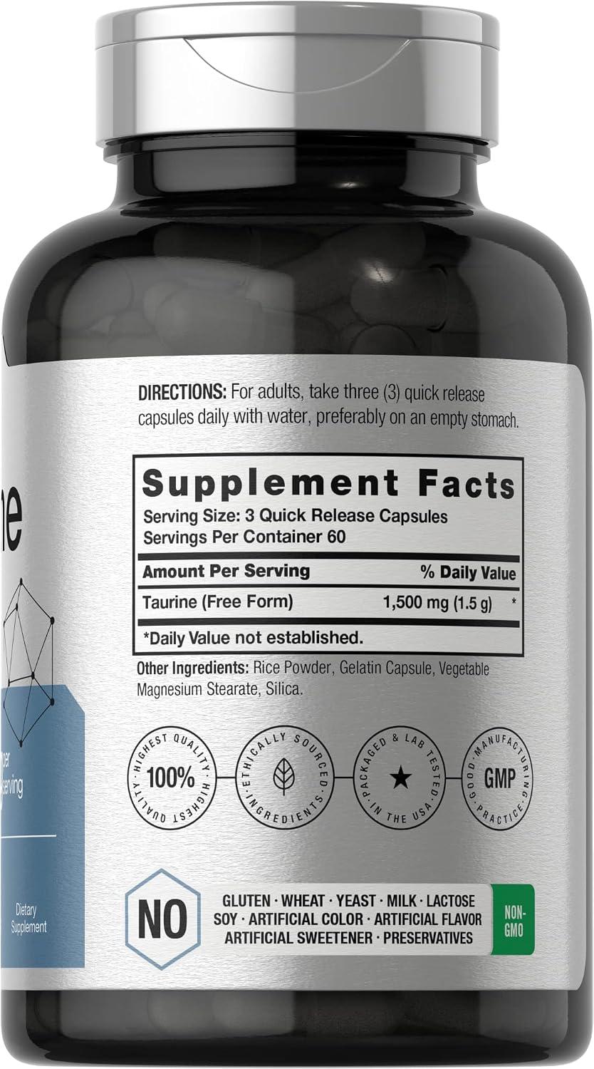 Horbäach Taurine 1500mg | 180 Capsules | Amino Acid Supplement | Non-GM and Gluten free - görsel 2