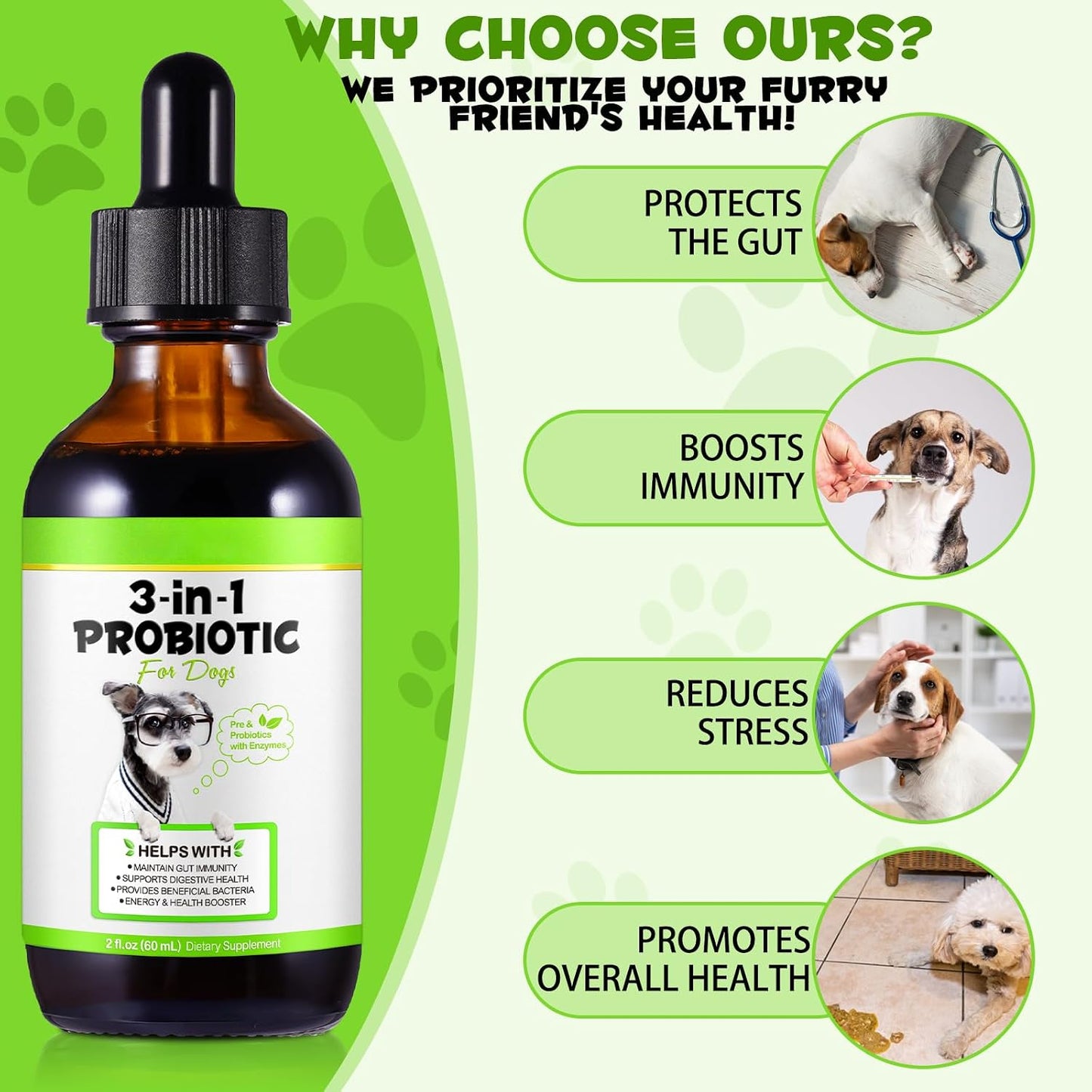 FANGCUN 3-in-1 Probiotics for Dogs with Digestive Enzymes, Liquid Dog Probiotic Supplement for Digestive Health & Immune Support (59 ml) - görsel 3