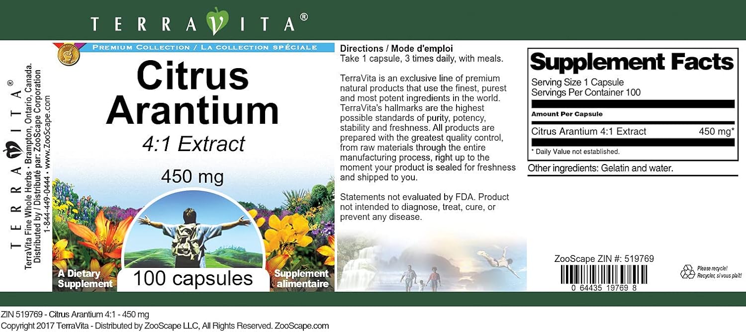 TerraVita Citrus Arantium 4:1 – 450 mg, 100 Capsules - görsel 3