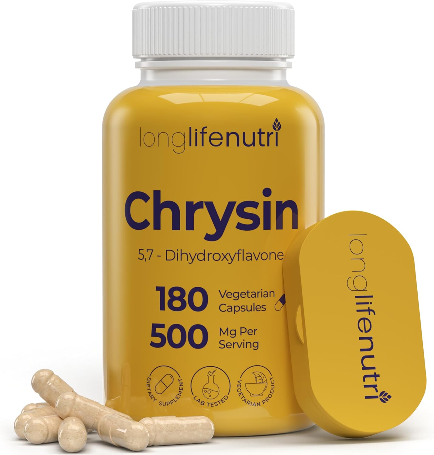 LongLifeNutri Chrysin 500mg – 180 Vegetarian Capsules - görsel 1