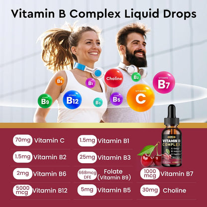 Vitamin B Complex Liquid Drops (2 Pack) - B1, B2, B3, B5, B6, B7, B9 & Methyl B12 - Cherry Flavour – Image 4