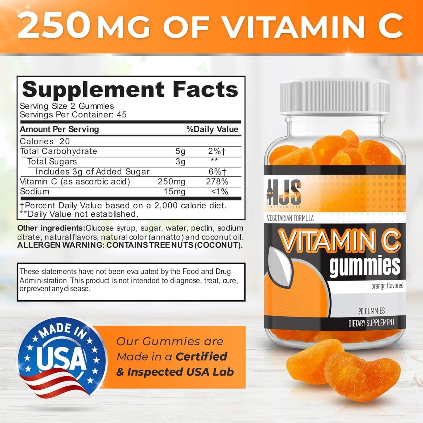HJS Supplements Vitamin C Gummies - Orange Flavoured, 1000mg, 90 Count - görsel 4