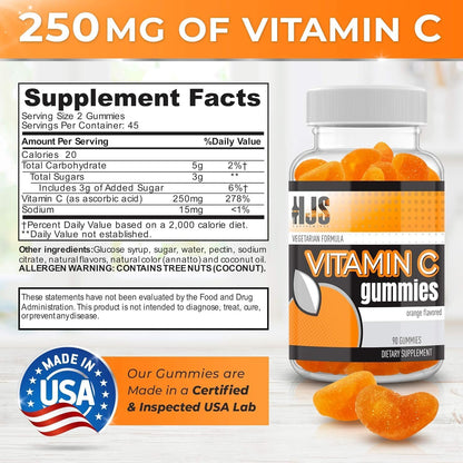 HJS Supplements Vitamin C Gummies - Orange Flavoured, 1000mg, 90 Count