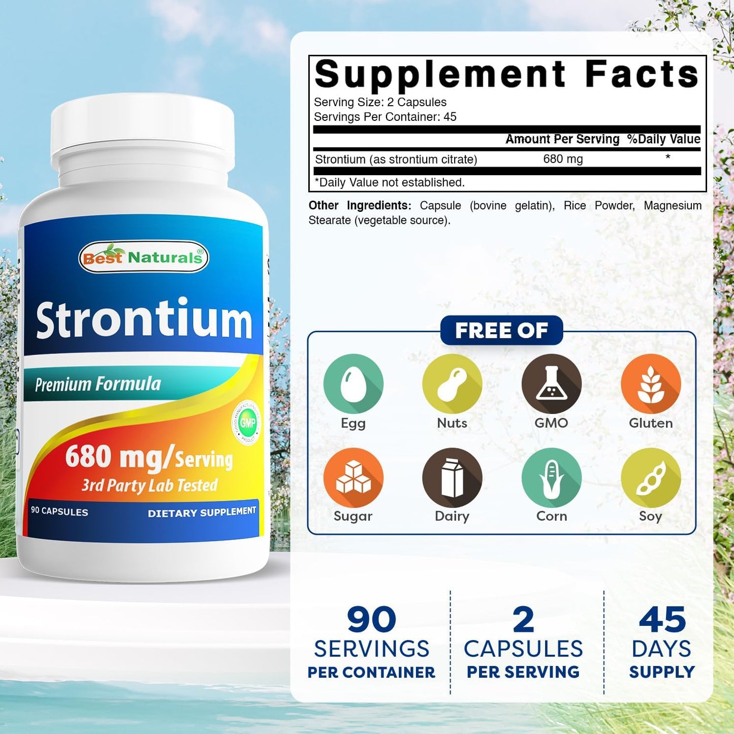 Best Naturals Strontium Bone Building Formula 680mg/serving 90 Capsules - görsel 2