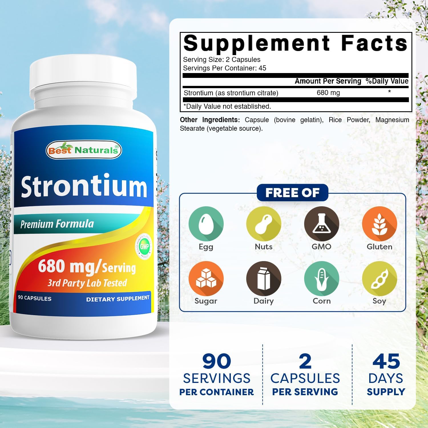Best Naturals Strontium Bone Building Formula 680mg/serving 90 Capsules - görsel 2
