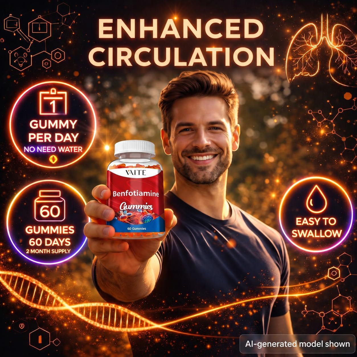 Benfotiamine 320mg Gummies with 45mg L-Leucine Supplement: Essential Vitamin B1 Complex for Men and Women's, Non-GM, Vegan & Gluten Free - Supports Metabolism, Energy & Nervous System Health - görsel 4