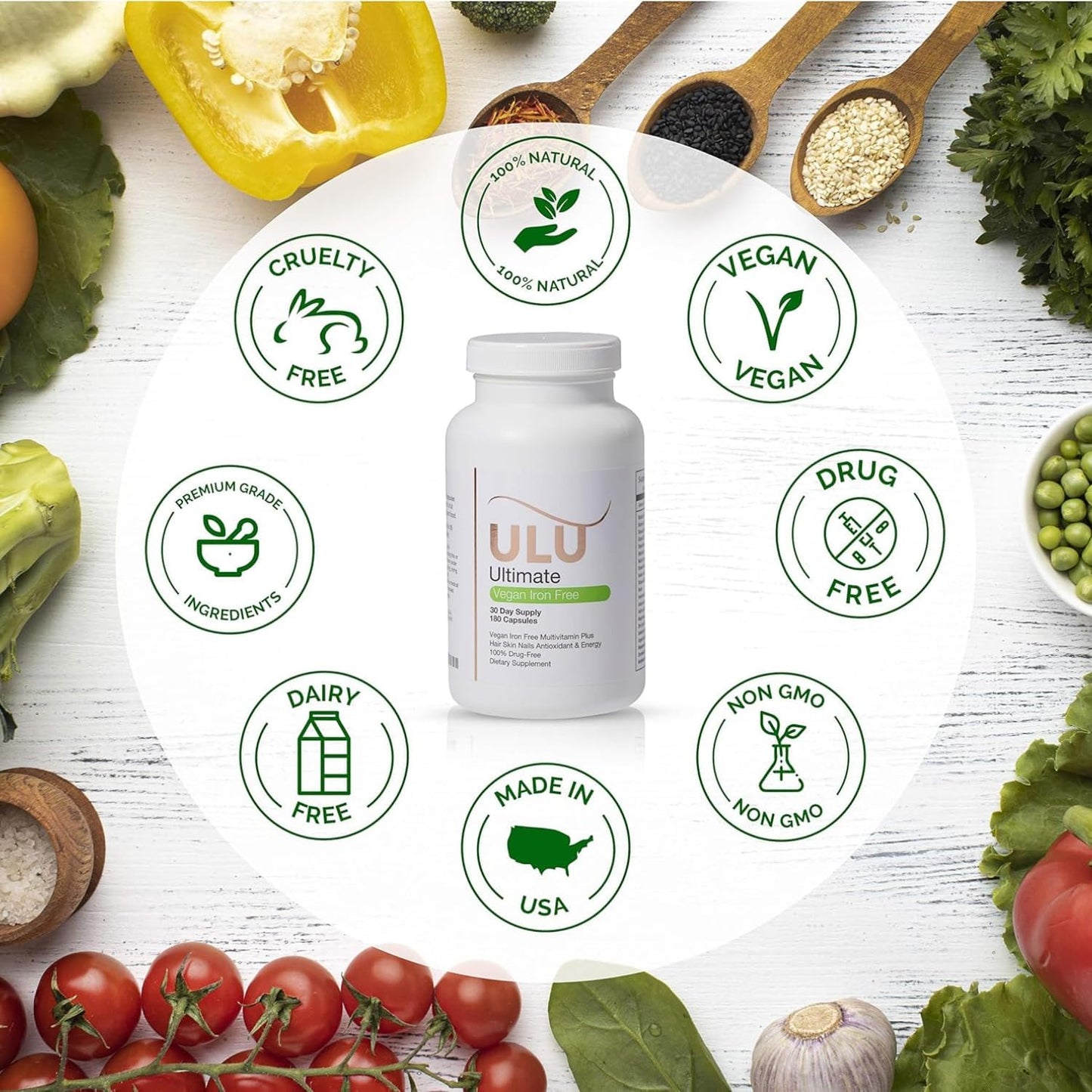 Ultimate Multivitamin: Vegan, Iron Free, Promotes Stronger Hair, Skin, & Nails and Improves Antioxidant & Energy with Better Sleep & Less Stress (Pack of Three - 540 Capsules) - görsel 2
