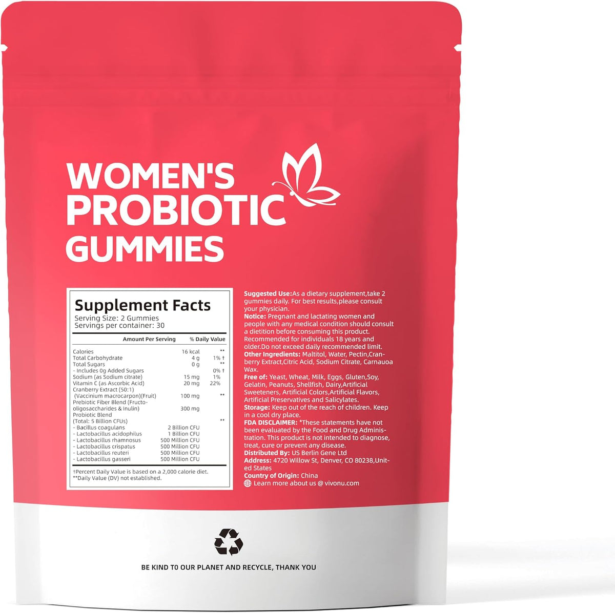 VivoNu Women's's Probiotic Gummies - Feminine Balance Support with Cranberry, 60 Count – Image 8