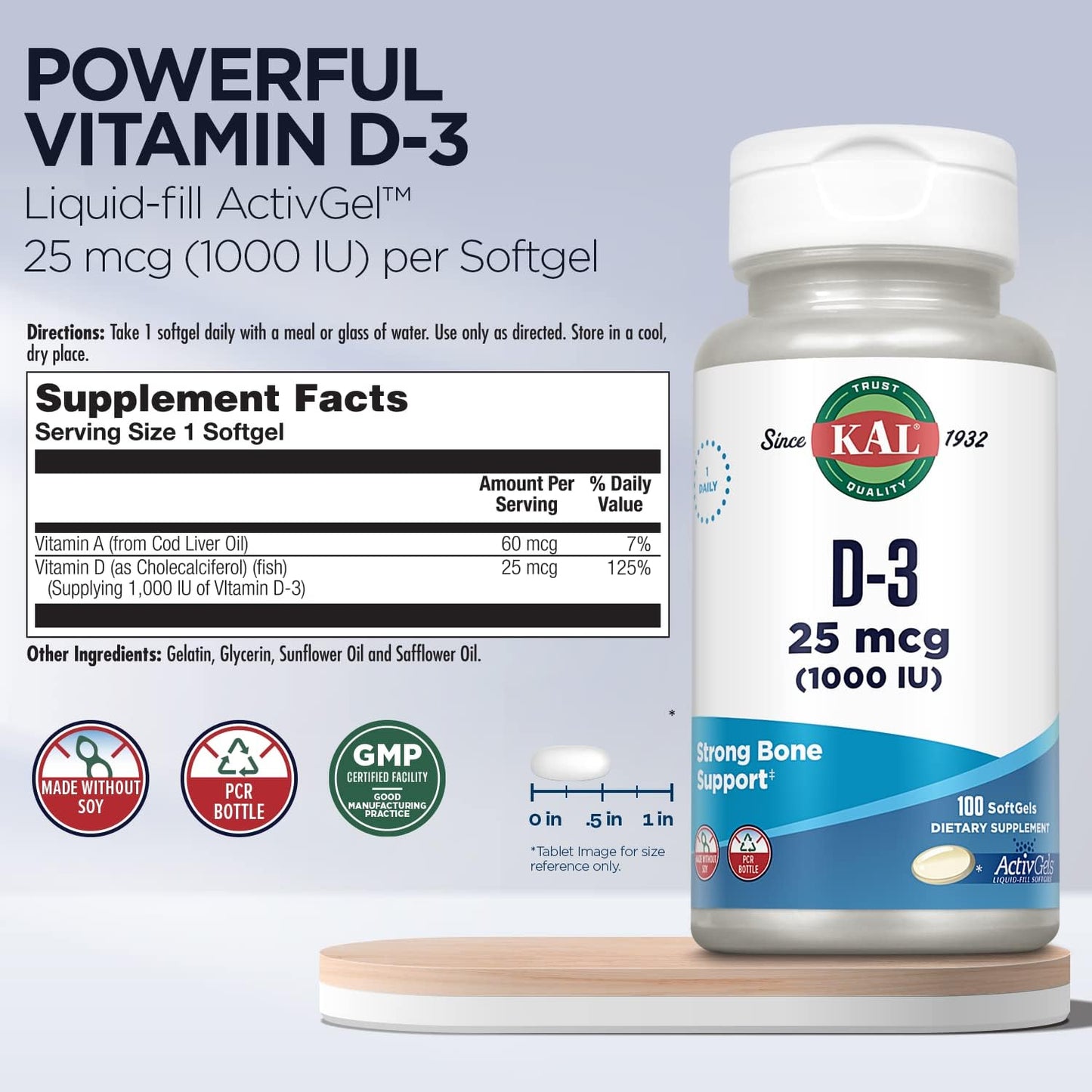 KAL Vitamin D3 1000 IU Softgels – Supports Bone Health and Immune Function - görsel 3