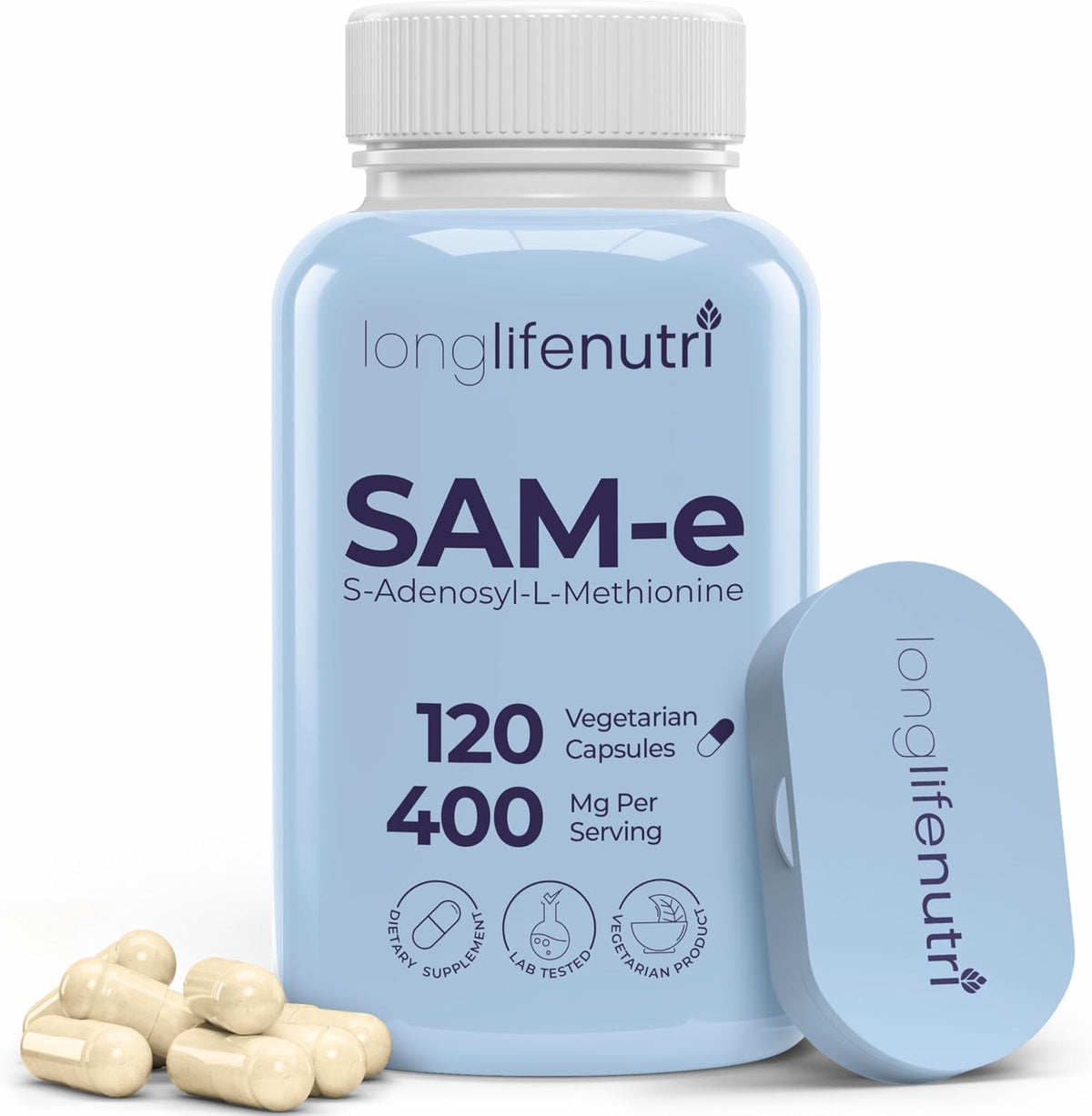 LongLifeNutri SAM-e 400mg – 120 Vegetarian Capsules – Image 1