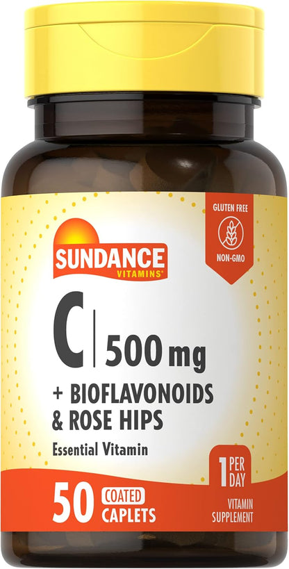 Sundance Vitamin C 500mg with Bioflavonoids and Rose Hips | Vegetarian, Non-GM & Gluten free Supplement