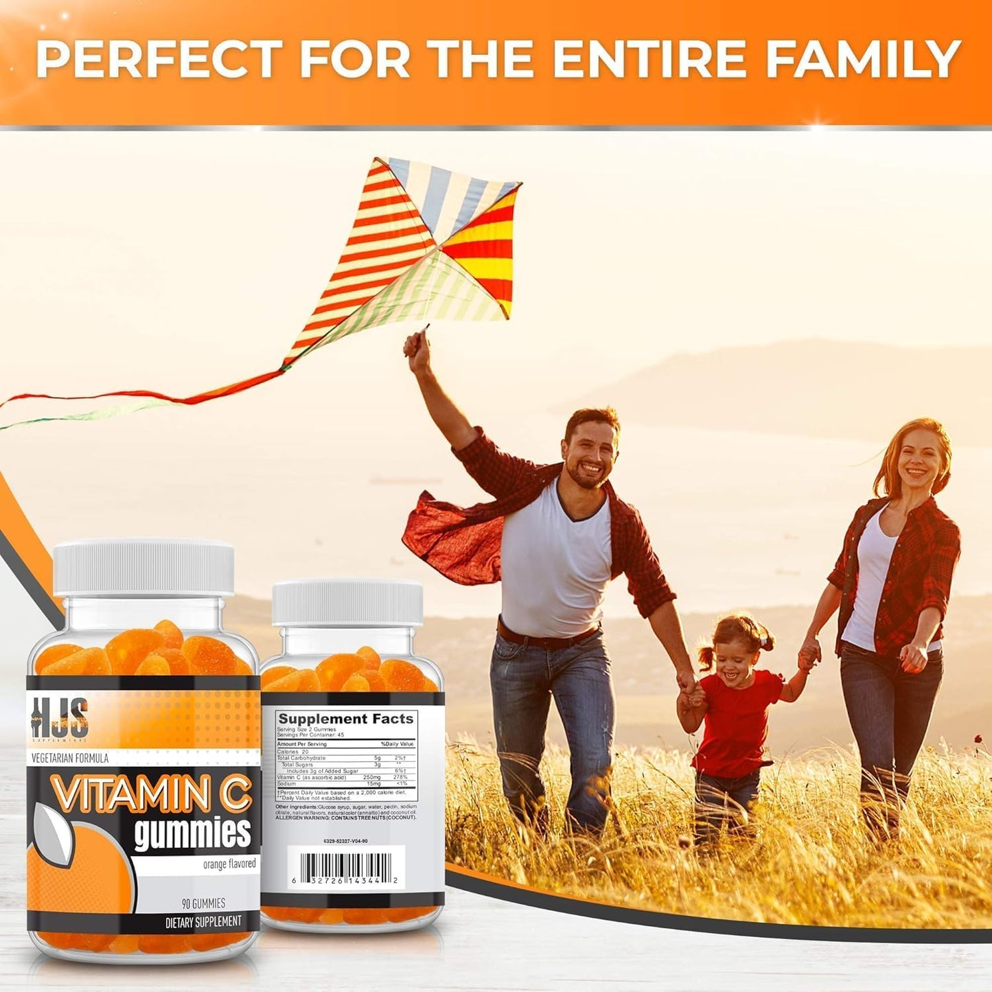HJS Supplements Vitamin C Gummies - Orange Flavoured, 1000mg, 90 Count - görsel 6