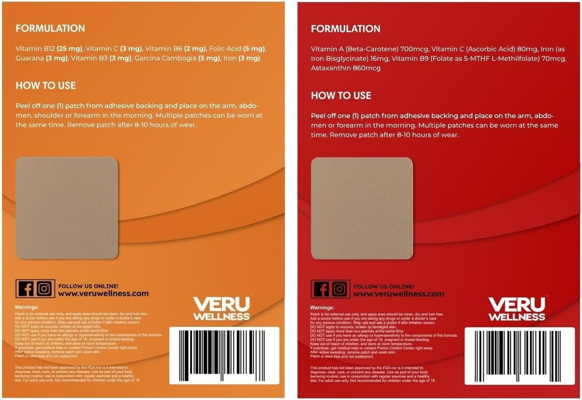 Veru Wellbeing Energy Boost Duo Lifestyle Patches - B12, Iron - Self Adhesive - 42 Day Supply (120 Patches) – Image 2