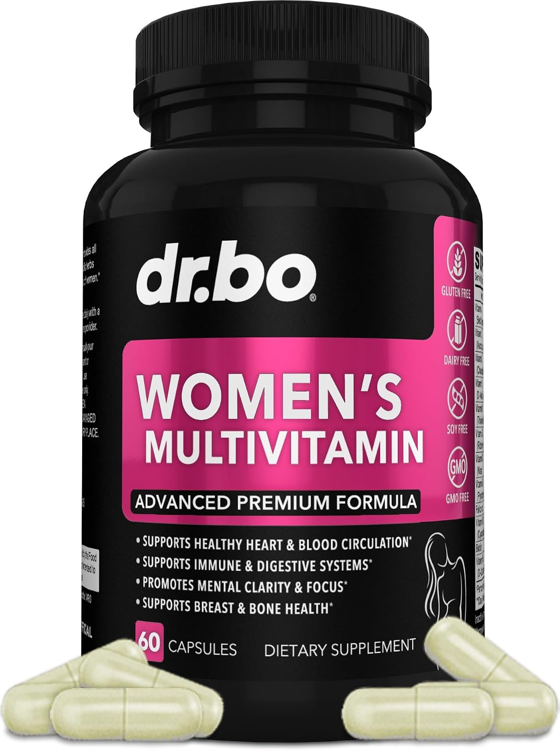 DR. BO Women's Multivitamin - Natural Daily Multivitamin with Magnesium & Zinc - Iron & Soy-free - görsel 1