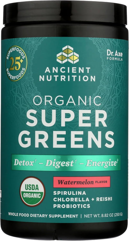 Ancient Nutrition SuperGreens Powder with Probiotics - Organic Peppermint Flavour - 25 Servings