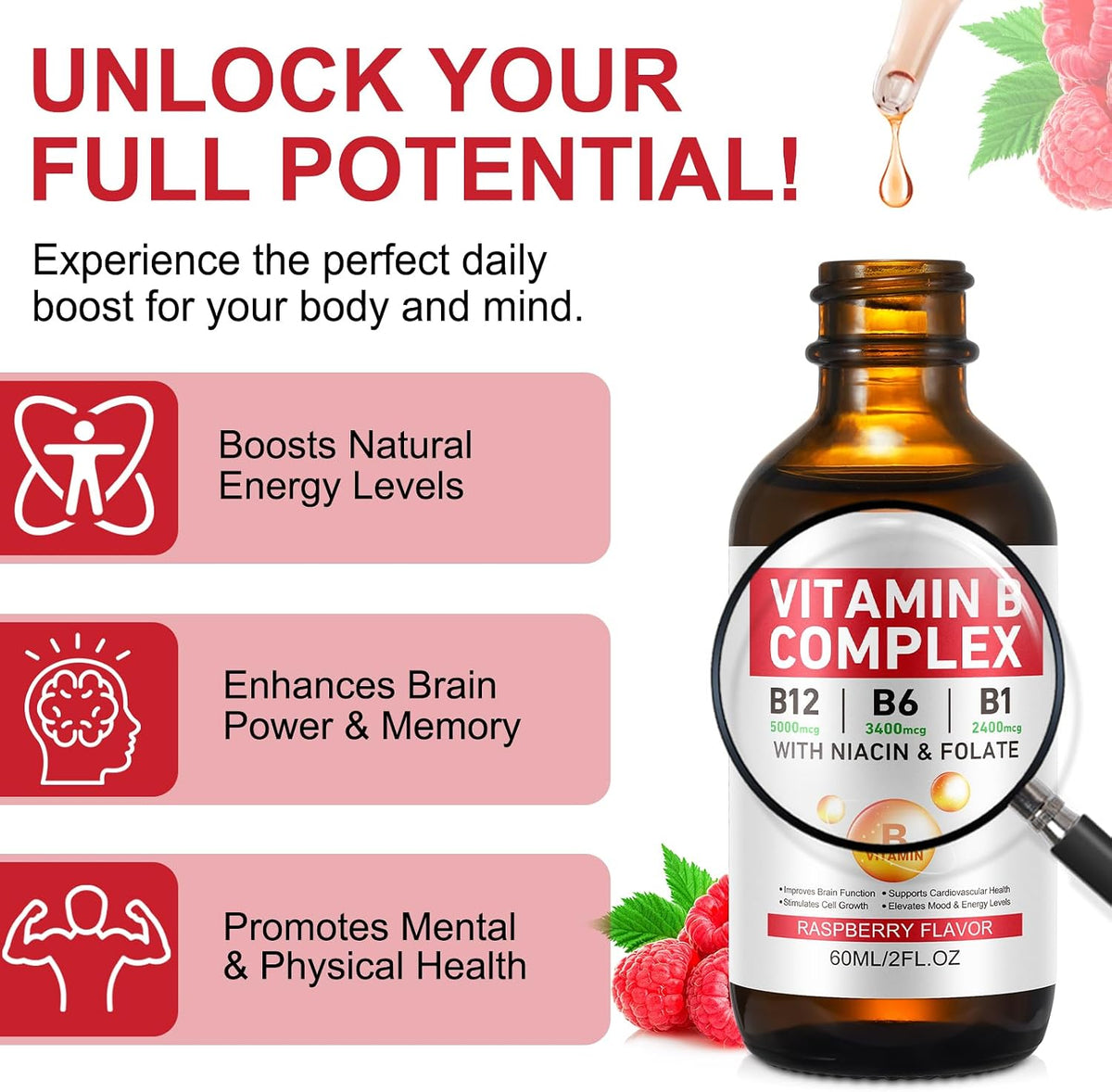 Vitamin B Complex Liquid, Vegan Vitamin B12 – Niacinamide (B3) – Included: A form of B3 that supports energy – Image 2