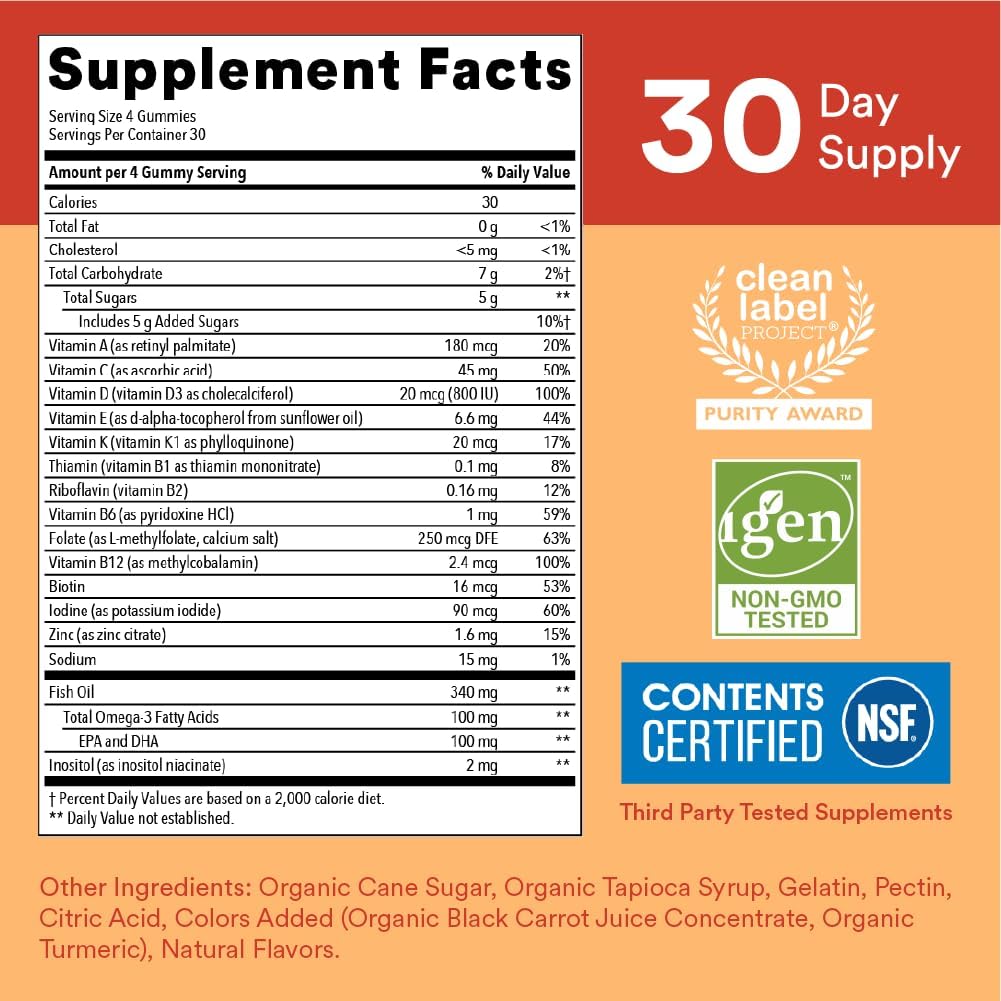 SmartyPants Kids Multivitamin Gummies with Omega 3 Fish Oil, Vitamin D3, C, B12, B6, A, K & Zinc for Immune Support, Biotin, Gluten Free, Natural Fruit Flavours, 120 Count - görsel 4