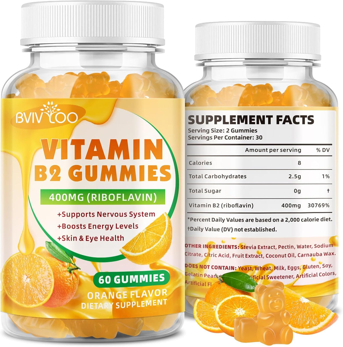 BVIVLOO Vitamin B2 Gummies – Riboflavin 400mg for Energy and Metabolism Support – Image 1