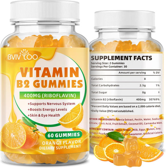 BVIVLOO Vitamin B2 Gummies – Riboflavin 400mg for Energy and Metabolism Support – Image 1