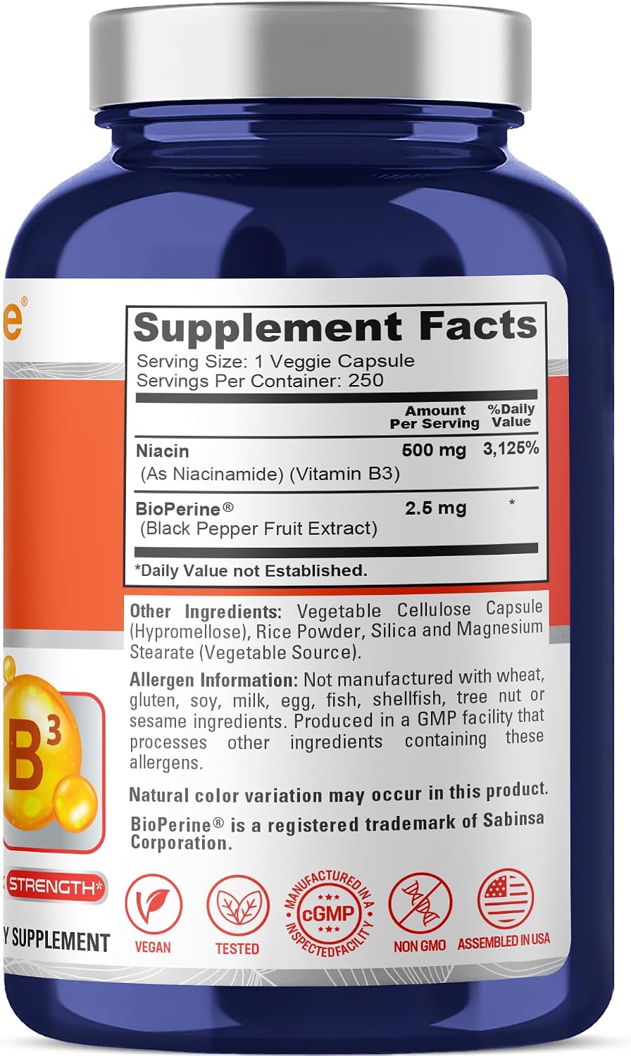 NusaPure Flush Free Niacin 500 mg – 250 Capsules - görsel 3
