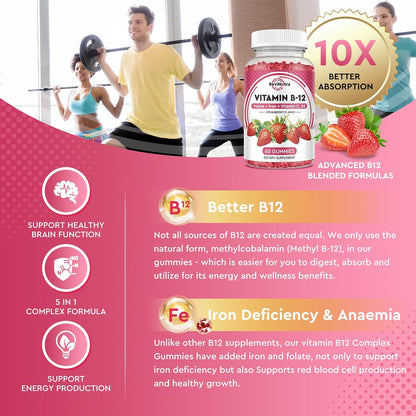 ReviNutra Vitamin B12 Complex Gummies - 5000 – Supports Red Blood Cell Formation: Iron and B12 are needed to – Image 4