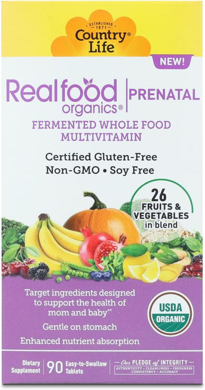 RealFood Organics Prenatal Multi – Organic Wholefood Multivitamin with Folate, D3 & Iron, 90 Tablets – Image 1