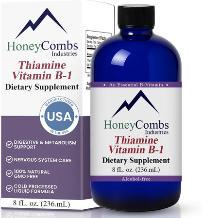 HoneyCombs Vitamin B1 (Thiamine) Liquid Drops - High Potency - Nervous System, Energy & Overall Health - Vegan Liquid B Vitamins (240 mL)
