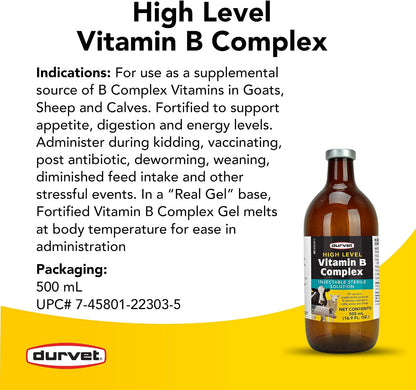 Durvet High Level Vitamin B Complex - 500 mL Liquid Supplement