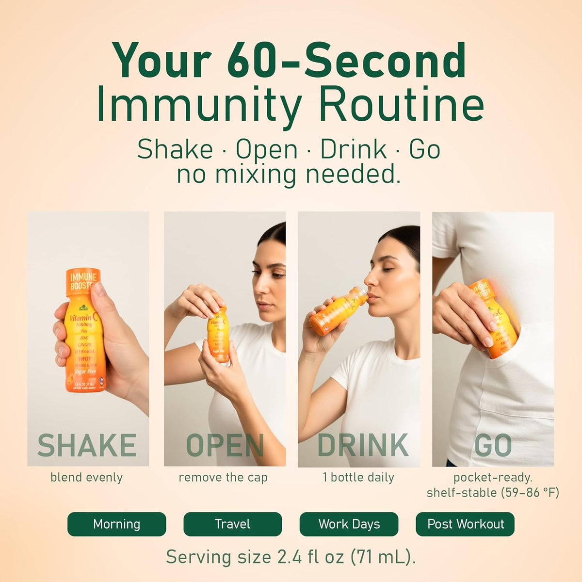 ALFA VITAMINS Vitamin C Shot 1000mg with Zinc, Ginger & Echinacea – Orange Flavour, 71 ml (40 Pack) – Image 4