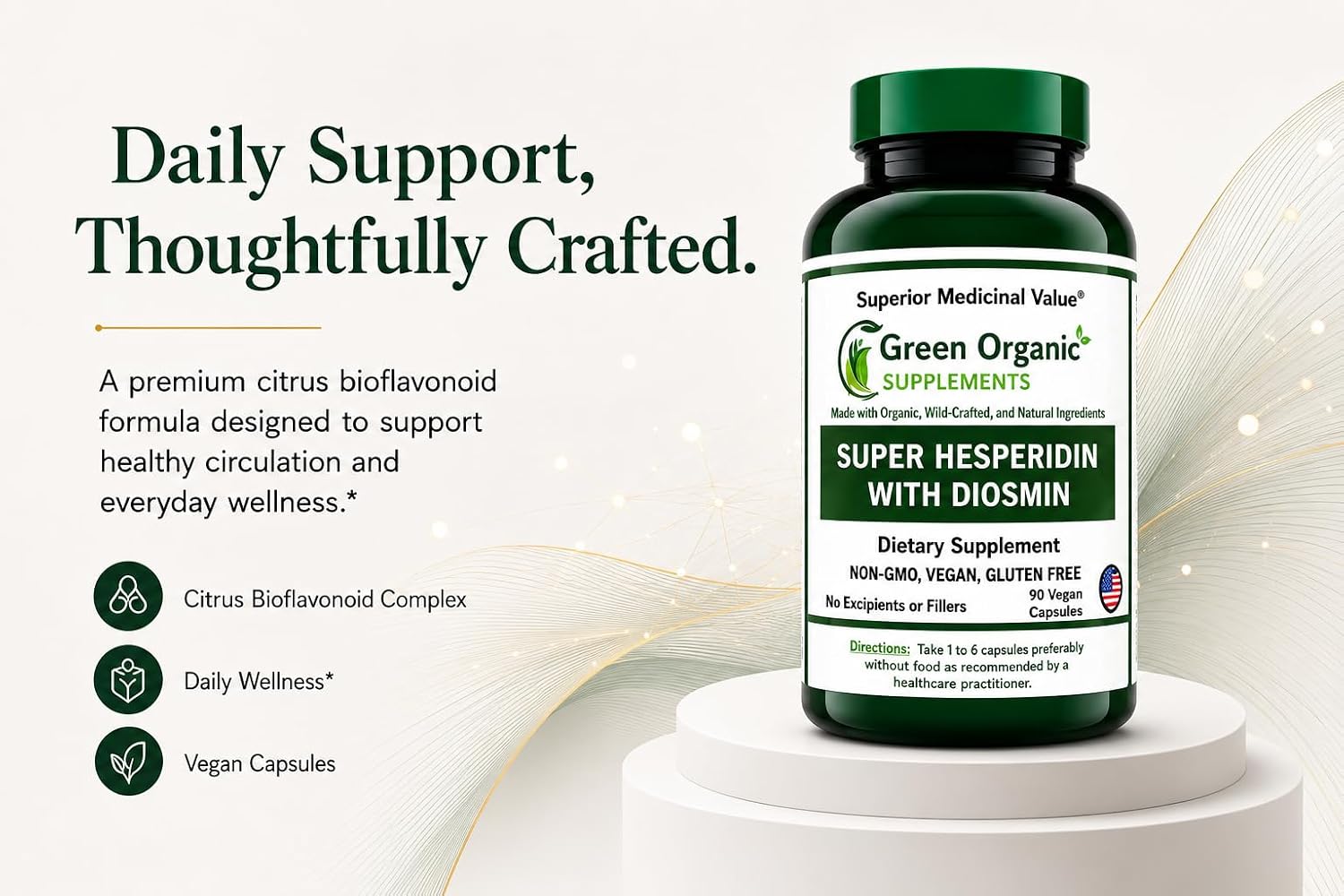 Green Organic Supplements Super Hesperidin with Diosmin, Narangin, Hand Made, Non-GM, Vegan & Gluten free - görsel 2