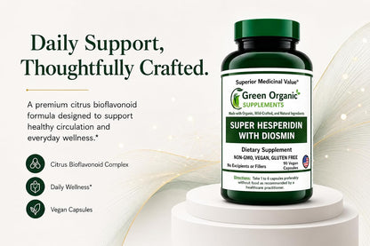 Green Organic Supplements Super Hesperidin with Diosmin, Narangin, Hand Made, Non-GM, Vegan & Gluten free