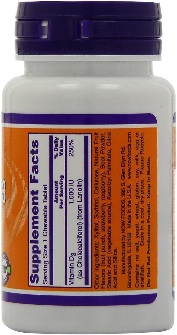 NOW Foods Vitamin D-3 1,000 IU 180 Chewable Tablets (Pack of 2) - görsel 4