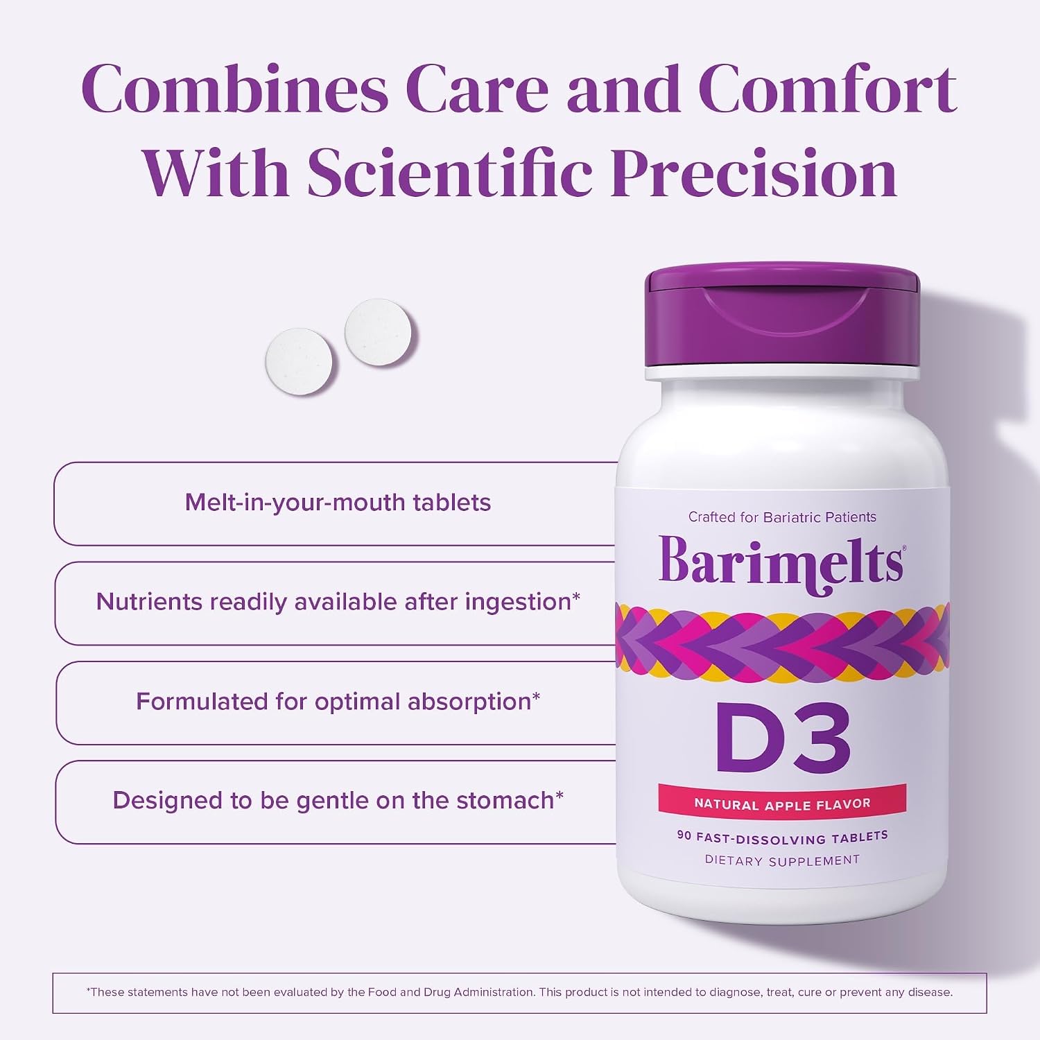 BariMelts Vitamin D3 5000 IU, 90 Fast-Dissolving Tablets (3-Month Supply), Bariatric Vitamins for Women, Natural Apple Flavour - görsel 4