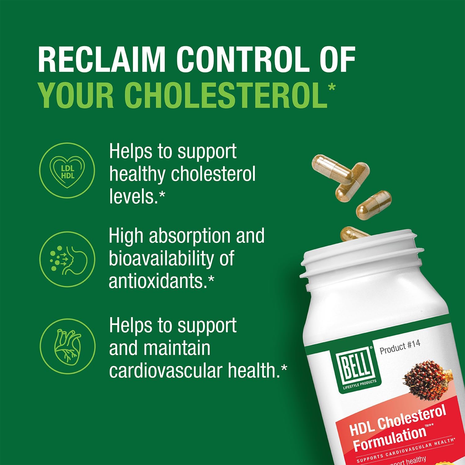 Bell HDL Cholesterol Formulation™ - Cholesterol Health Supplement for Women and Men, 30 Capsules - görsel 3