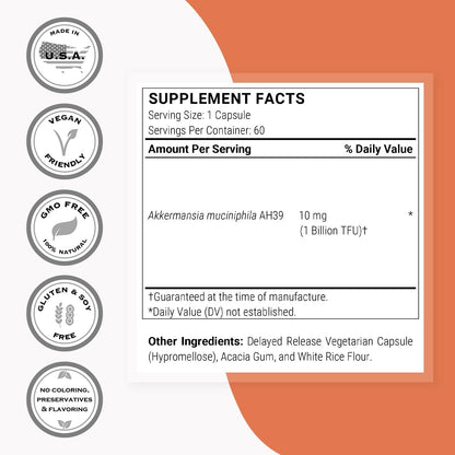 Supersmart Akkermansia Muciniphila 1 Billion TFU per Day - Pasteurised Probiotic - Enhanced Absorption - Postbiotic Supplement - Non-GM & Gluten free - 60 Delayed Release Capsules