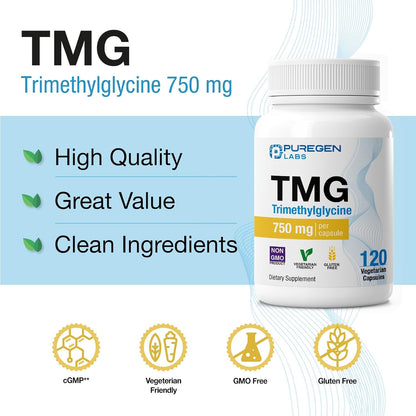 Puregen Labs TMG 750 mg – High Potency Trimethylglycine Supplement – Supports Normal Homocysteine Metabolism – Non-GM, – Image 5