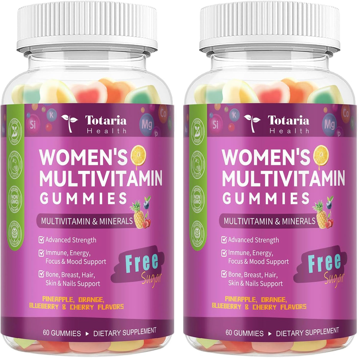 Totaria Sugar-free Multivitamin Gummies for Women's 14+ with Iron, Inositol, Folate, Biotin - Mixed Flavours (2 Pack) – Image 1