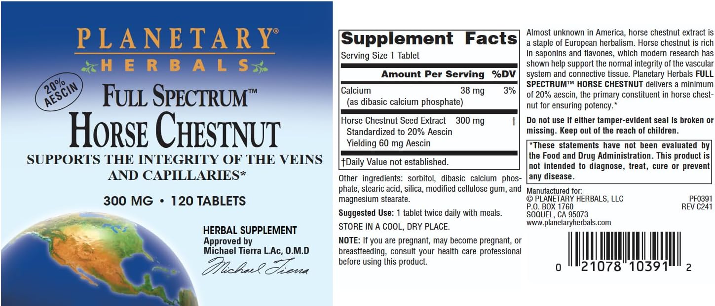 Planetary Herbals Full Spectrum Horse Chestnut, 500 mg - 120 Tablets - görsel 4
