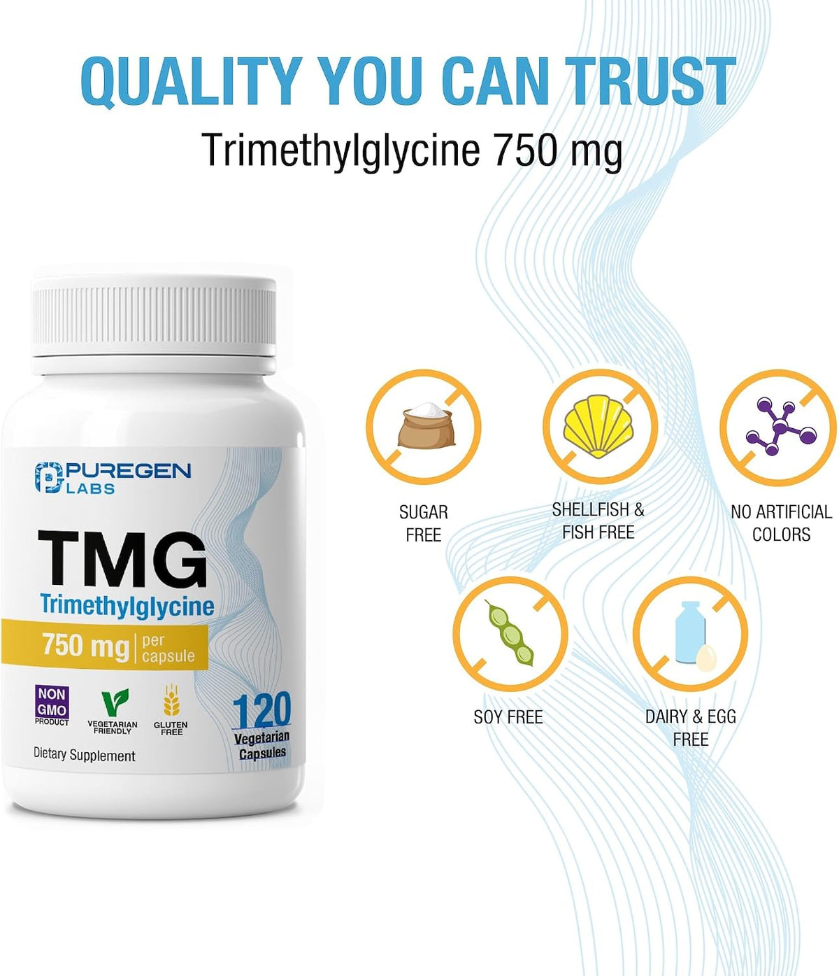 Puregen Labs TMG 750 mg – High Potency Trimethylglycine Supplement – Supports Normal Homocysteine Metabolism – Non-GM, – Image 4