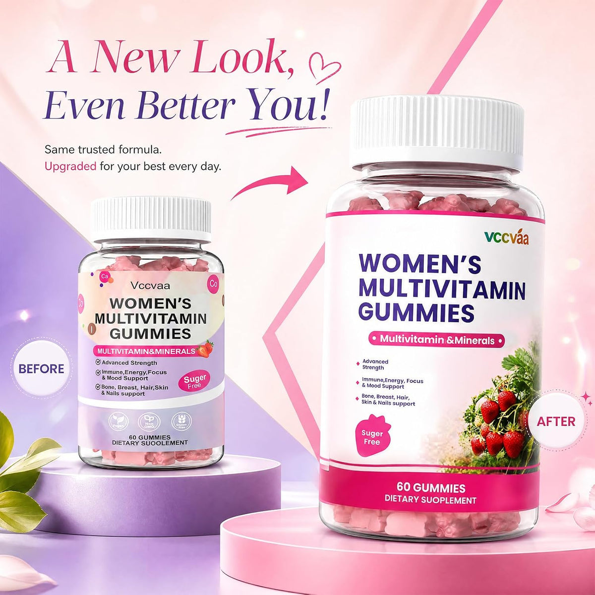 Vccvaa Sugar-free Multivitamin Gummies for – Vegan & Allergen-Free – Free from gelatine, gluten, dairy, soy, and – Image 2