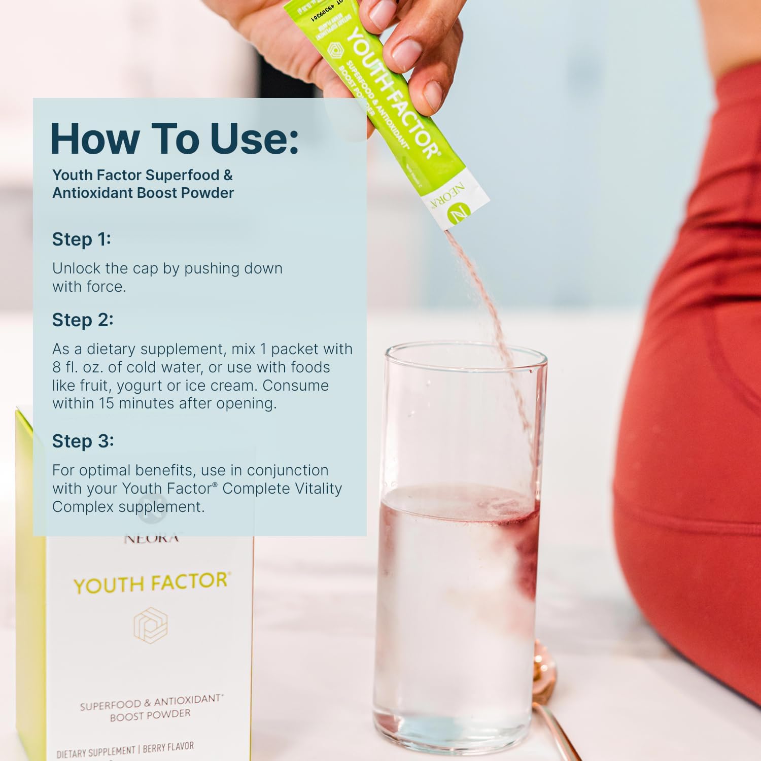 NEORA Youth Factor - Superfood Boost Powder - pH Balance, Hair Skin & Nails Support, Fruits & Veggies Equivalent, Nutrient Absorption - 30 Packets - görsel 6