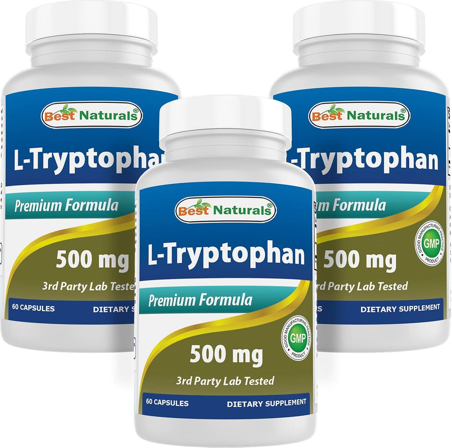 Best Naturals L-Tryptophan 500 mg - 60 Capsules (Pack of 3) - görsel 1