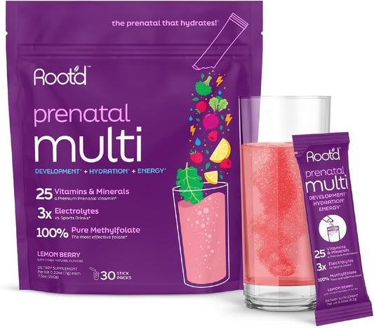Root'd Prenatal Multivitamin Powder - 25 Vitamins & Minerals with Electrolytes, Folate, Iron, D3, Superfoods & Probiotics, – Image 1