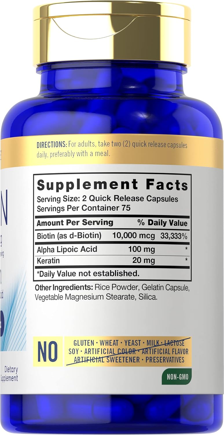 Carlyle Biotin 10000mcg with Keratin - 150 Capsules - görsel 2